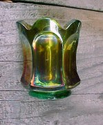 Green Carnival Glass Flute Toothpick Holder - Old Imperial