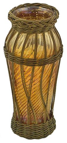 SWIRL Vase enlosed in wicker. 8 in. tall x 3 in. base.-Ebay sale - $38.
